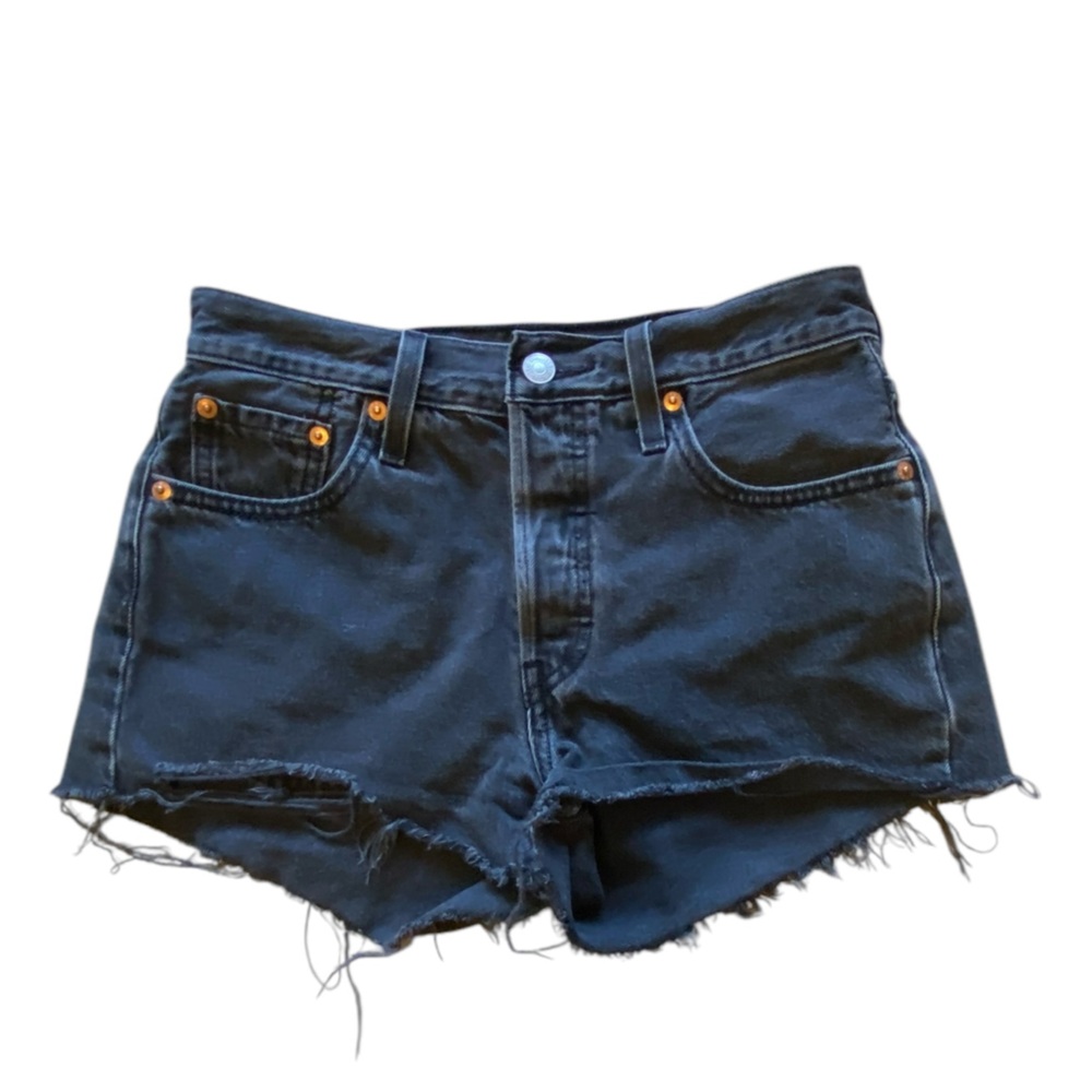 Levi’s Black Denim Botton Jeans Distressed Shorts Size 25